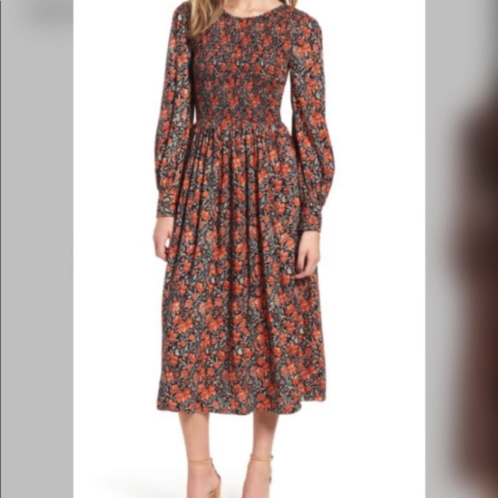 Hinge Print Smocked Bodice Dress - NWT